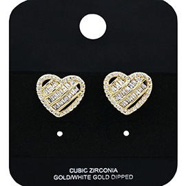 Gold Dipped CZ Stone Embellished Heart Stud Earrings