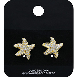 Gold Dipped CZ Stone Paved Starfish Stud Earrings