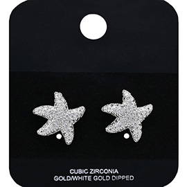 White Gold Dipped CZ Stone Paved Starfish Stud Earrings
