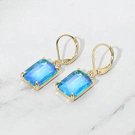 Rectangular Glass Stone Drop Dangle Earrings
