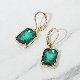 Rectangular Glass Stone Drop Dangle Earrings
