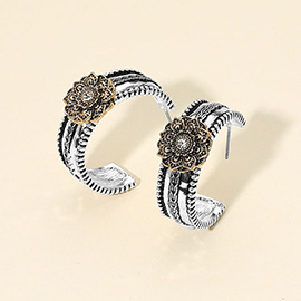 Vintage Western Intricate Detailing Floral Accent Hoop Earrings