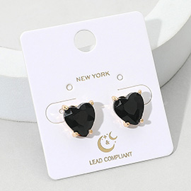 Heart Stone Cushion Stud Earrings