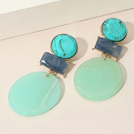 Marbled Resin Geometric Disd Drop Statement Earrings