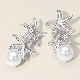 Pearl Tip Double Metal Starfish Drop Earrings