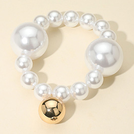 Bold Metal Ball Charm Pearl Beaded Stretch Bracelet