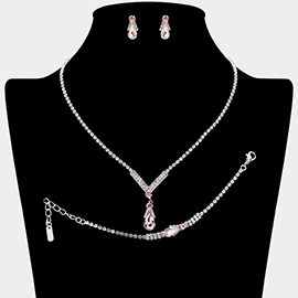 Teardrop Pendant Accent Rhinestone Paved Jewelry Set