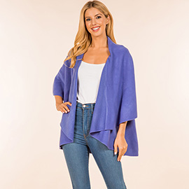 Open Front Solid Wrap Poncho