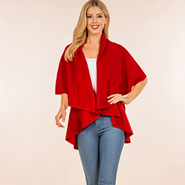 Open Front Solid Wrap Poncho