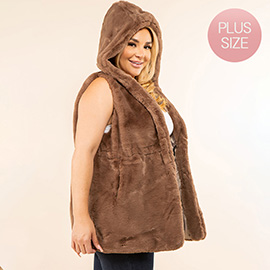 Plus Size Faux Fur Hooded Vest