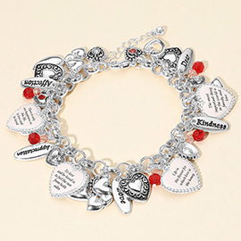 Inspirational Engraved Affection Heart Charm Embellished Bracelet