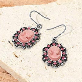 Cameo Accented Stone Embellished Dangle Earrings