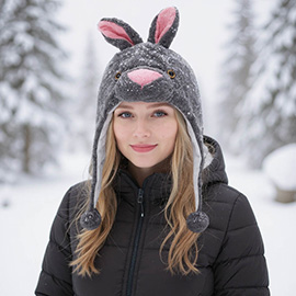 Plush Rabbit Ear Flaps Winter Hat