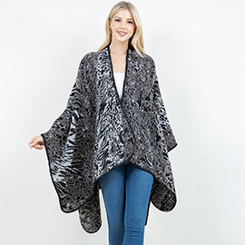 Open Front Animal Print Shawl Wrap Poncho with Loop