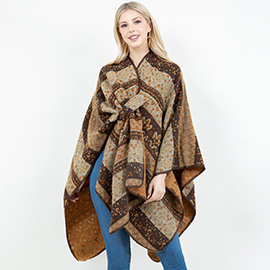 Open Front Bohemian Pattern Shawl Wrap with Loop