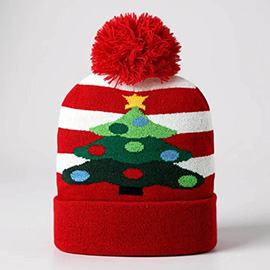 Christmas Tree Pom Pom Winter Beanie Hat