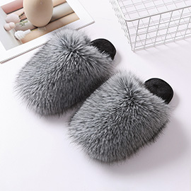 Fluffy Faux Fox Fur Indoor Floor Slippers