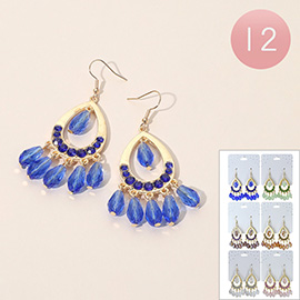 12Pairs - Faceted Teardrop Stone Beaded Chandelier Dangle Earrings