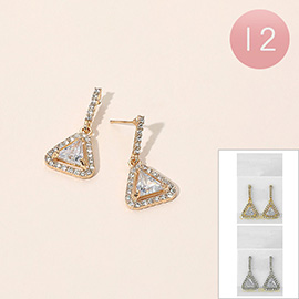 12Pairs - Triangle Rhinestone Drop Dangle Earrings