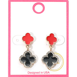 Rhinestone Accented Quatrefoil Drop Earrings
