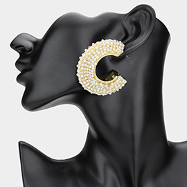 Dainty Pearl Stone Detailed Oversized Hoop Earrings