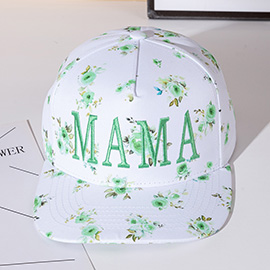 MAMA Floral Embroidered Five Panel Canvas Snapback Baseball Cap