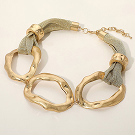 Bold Textured Metal Link Statement Necklace