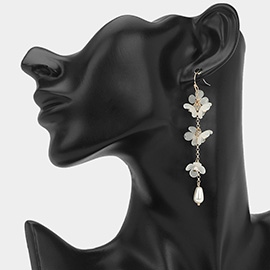 Pearl Accented Long Floral Drop Earrings