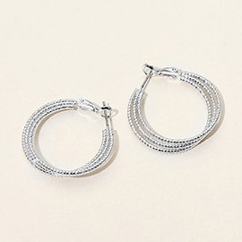 Textured Metal Triple-Band Hoop Earrings