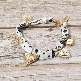 Boho Heart Bow Charm Station Fabric Bracelet
