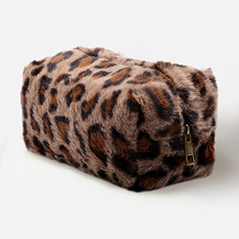 Leopard Pattern Faux Fur Pouch Bag