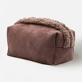 Sherpa Trim Faux Suede Pouch Bag