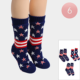6Pairs - Non-Slip American Flag Fleece Lined Slipper Socks