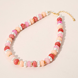 Chunky Marbled Beads Pearl Beaded Statement Necklace