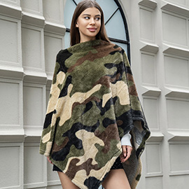 Faux Fur Camouflage Pattern Poncho Wrap
