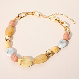 Chunky Pebble Beaded Paperclip Chain Necklace