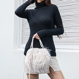 Pearl Handle Chain Faux Fur Handbag / Shoulder Bag / Crossbody Bag
