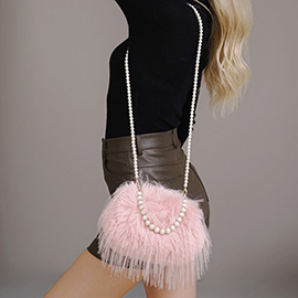 Pearl Handle Chain Faux Fur Handbag Shoulder Bag Crossbody Bag