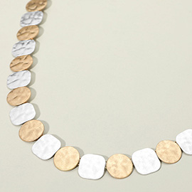 Hammered Metal Round Square Disc Link Necklace