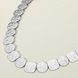 Hammered Metal Round Square Disc Link Necklace