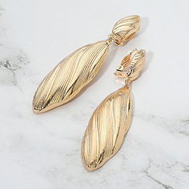 Textured Metal Marquise Drop Dangle Clip On Earrings