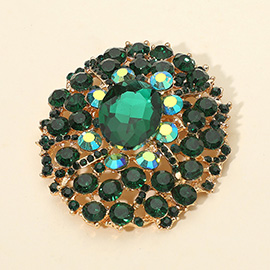 Oval Center Stone Accent Rhinestone Embellished Statement Pin Brooch