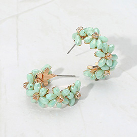 Flower Beaded Hoop Earrings
