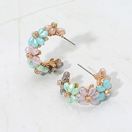 Flower Beaded Hoop Earrings