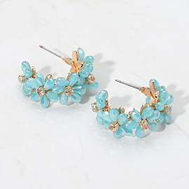 Flower Beaded Hoop Earrings