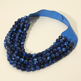 Marbled Faceted Ball Beaded Multi Layered Faux Leather Magnetic Necklace
