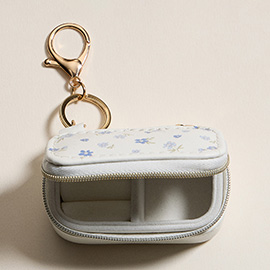 Floral Pattern Printed Rectangular Travel Jewelry Case Keychain Bag Charm