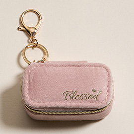 BLESSED Embroidered Rectangular Travel Jewelry Case Keychain Bag Charm