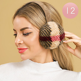 12PCS - Faux Fur Plaid Plush Winter Earmuffs