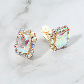 Emerald Cut Stone Evening Clip On Earrings